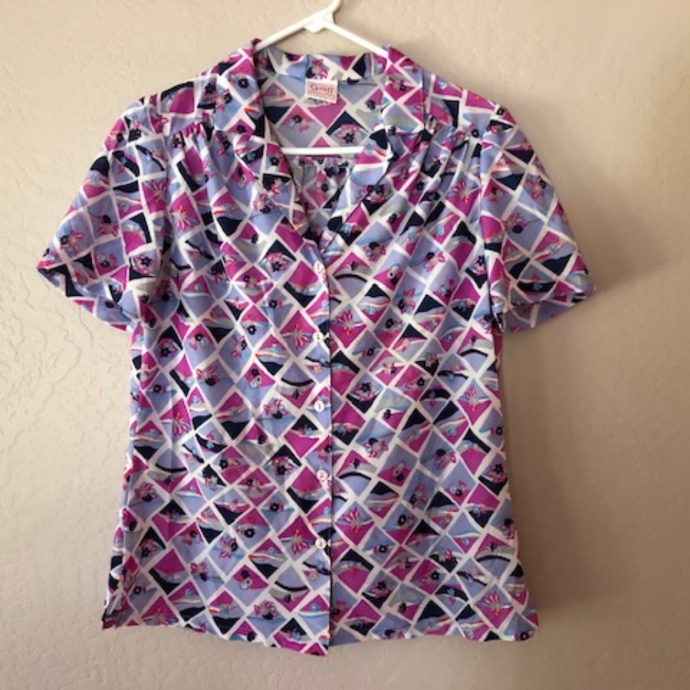 Vintage Graff California Wear Purple Print Blouse